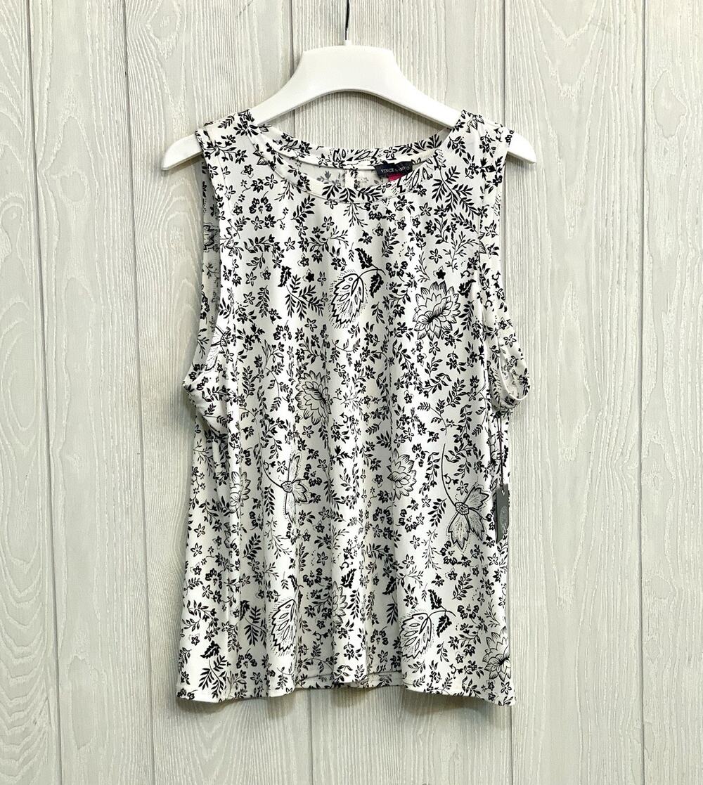 Vince Camuto Midsummer Medley White Black Sleeveless Top XL NWT
